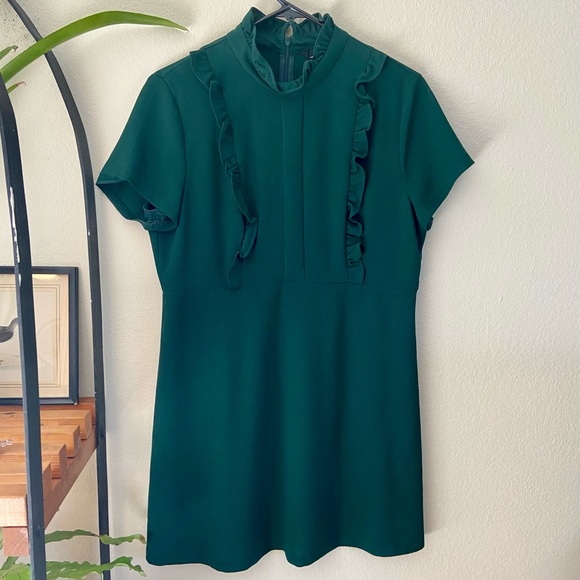 Zara Green Ruffle Mini Dress Large - Picture 4 of 8